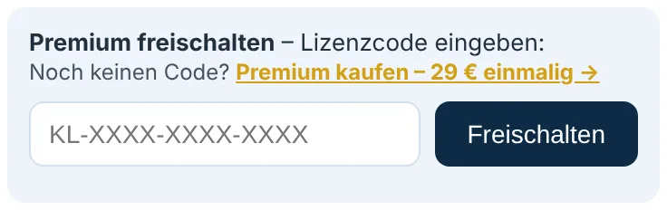 Feld zum Eingeben des Lizenzcodes mit Knopf Freischalten
